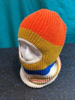 Brixton Sproket Orange & Mustard Knit Balaclava with Blue and White Accents